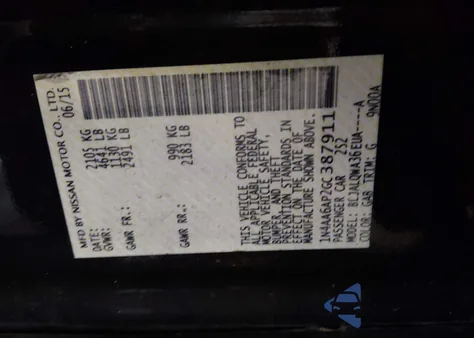 2016 Nissan Maxima 3.5 S из США, поврежденный, VIN 1N4AA6AP2GC387911